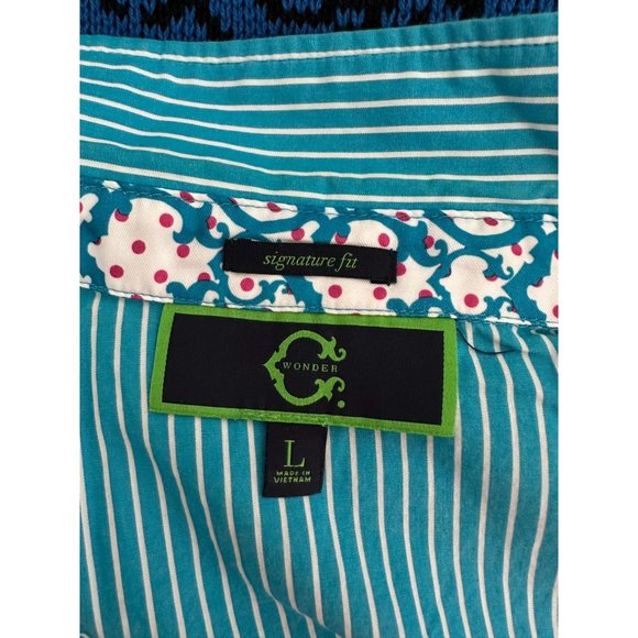 C Wonder striped button down blouse with contrasting collar and cuffs Large - Picture 3 of 5